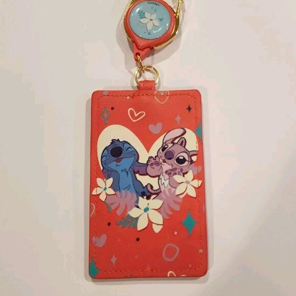 Loungefly Disney Lilo and Stitch Angel Valentines Day Lanyard ID Holder NEW - Picture 2 of 10